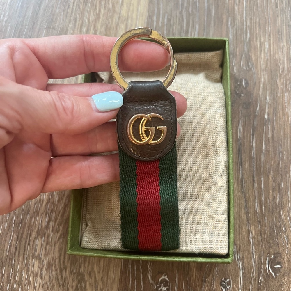 Gucci GG Logo Keychain with Green and Red Stripe